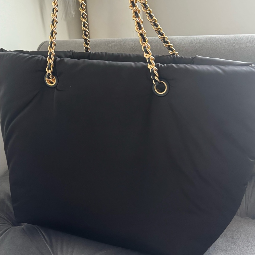 Tory Burch Black and Gold Quilted Nylon Tote - Picture 6 of 7